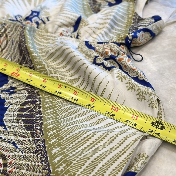 Anthropologie Edme & Esyllte Silk Kerchief Mini Dress – Blue/Green Geo – Large - Picture 13 of 14